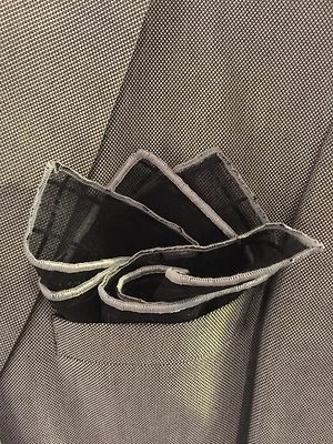 pocket square Black Georgette With Silver Stitched Borders Hand Made - Image 1 of 4