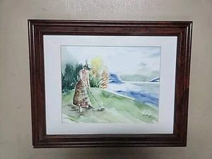 Original Watercolor Painting, Lady Golfer - Signed, Matted, Framed - Picture 1 of 7