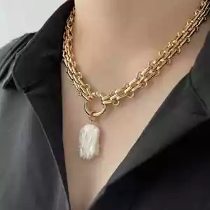 Collana da donna grande quadrata naturale con ciondolo di perle d'acqua dolce grossa - Foto 1 di 26