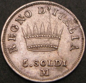 NAPOLEONIC ITALY (Italian State) 5 Soldo 1812M - Silver .900 - VF - 878 ¤ - Picture 1 of 2