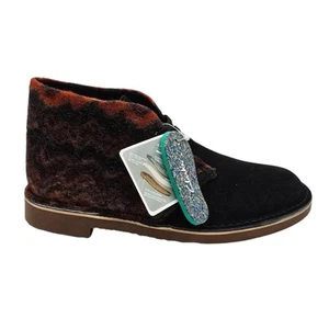 Clarks Bushacre 3 Chukka Boot Men 10 Black Red Wool Suede Lace Aztec Shoes NEW - Picture 1 of 12
