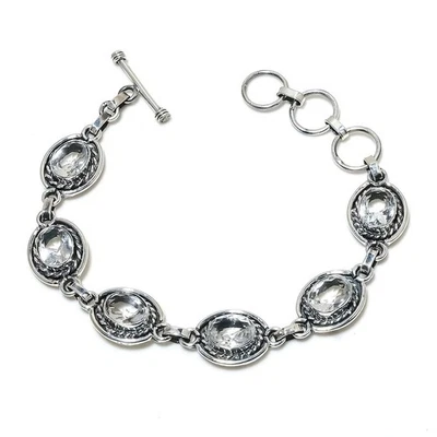 Браслет ювелирный ручной работы из серебра 925 пробы с белым топазом и драгоценными камнями размер 7-8"" - Изображение 1 из 4