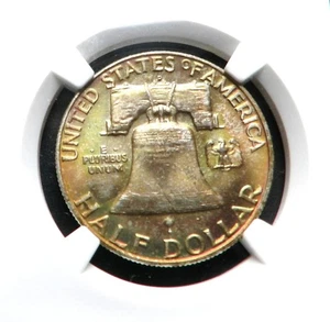 1958-D Franklin Half Dollar NGC MS65 FBL Original Color Toning - Bild 1 von 3