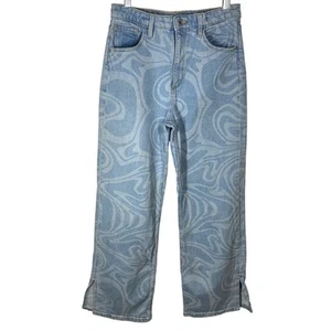H&M Jeans Wide Leg High Waist Psychedelic 70s Swirl Blue Girls Youth 14 UK11-12Y - Picture 1 of 9