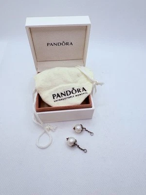 Pandora White Pearl Sterling Silver Earring Charms CZ Dangle Box And Bag - Image 1 of 4