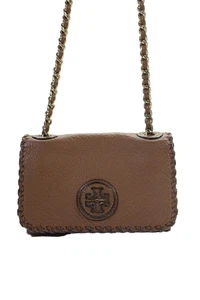 Tory Burch Womens Leather Magnet Closure Chain Strap Shoulder Bag Brown Size S - Picture 1 of 12