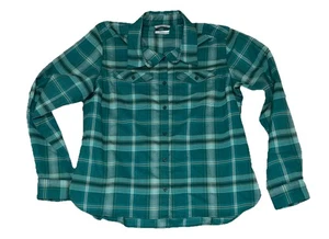 COLUMBIA Women Pine Street Stretch Flannel Omni-Wick Plaid Green Shirt X-Large - Picture 1 of 6