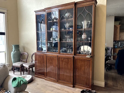 1790 Georgian Secretaire Mahogany Breakfront Bookcase Cabinet - Image 1 of 3