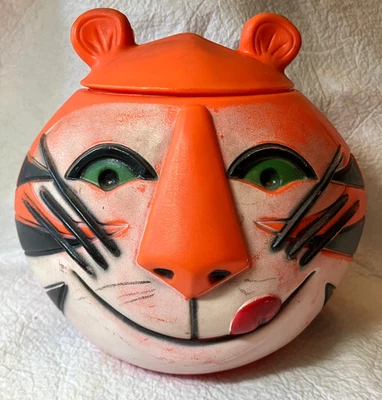复古 1968 年 Kelloggs Tony the Tiger 磨砂片饼干罐吹模塑料 — 第 1/4 张图片