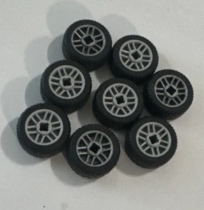LEGO Lot (8) Tires Wheels 21x9.9 11209 w Lt Bluish Grey Rim 11208 Good Condition - Picture 1 of 4
