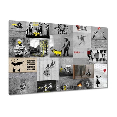 Leinwand Bild Wandbild Canvas Print Banksy Megamix Collage Nr. H8556_PC - Bild 1 von 4
