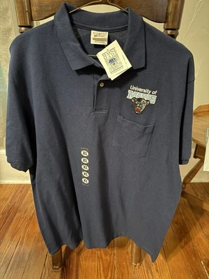 Vintage University Of Maine Navy Blue Polo Shirt Hanes XL New NWT Black Bears - Image 1 of 4