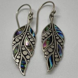 Sterling Silver 925 Abalone Leaf Earrings - Picture 1 of 8