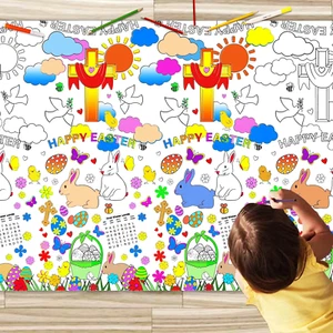 JUNQIU Easter Coloring Tablecloth for Kids, 71 * 48 in Giant Coloring Poster, Cr - Picture 1 of 12