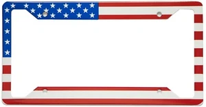 Car Auto License Plate Frame High-grade Stainless Steel American Flag Design NEW - Picture 1 of 7