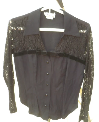 ВИНТАЖНЫЙ ЗЕРКАЛА 70-Х 80-Х ЧЕРНЫЙ КРУЖЕВА СЕТКИ БАРХАТА БАНТ КАРНАВАЛЬНЫЙ РУБАШКА БЛУЗКА M L ЖЕНЩИН США - Изображение 1 из 4