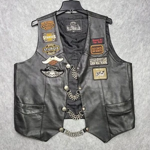 Vintage Black Biker Motorcycle Leather King Vest Size 48 & Harley Davidson Patch - Picture 1 of 16