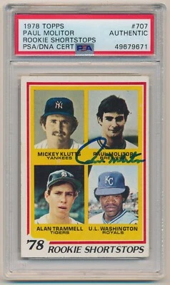 Paul Molitor #707 1978 Topps Béisbol RC PSA/ADN Automático Cerveceros Auténticos Foto 1 de 2