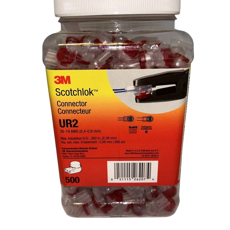 3M Scotchlok IDC Butt Connector Jar - Red, 500 Piece (UR2-JAR500)