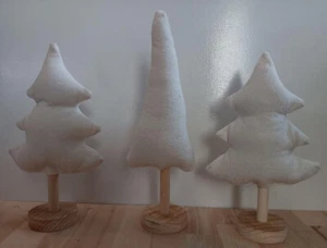 Handmade Creamy White Fabric Christmas Trees Table Mantle Shelf Decor, Set of 3 - Picture 1 of 5