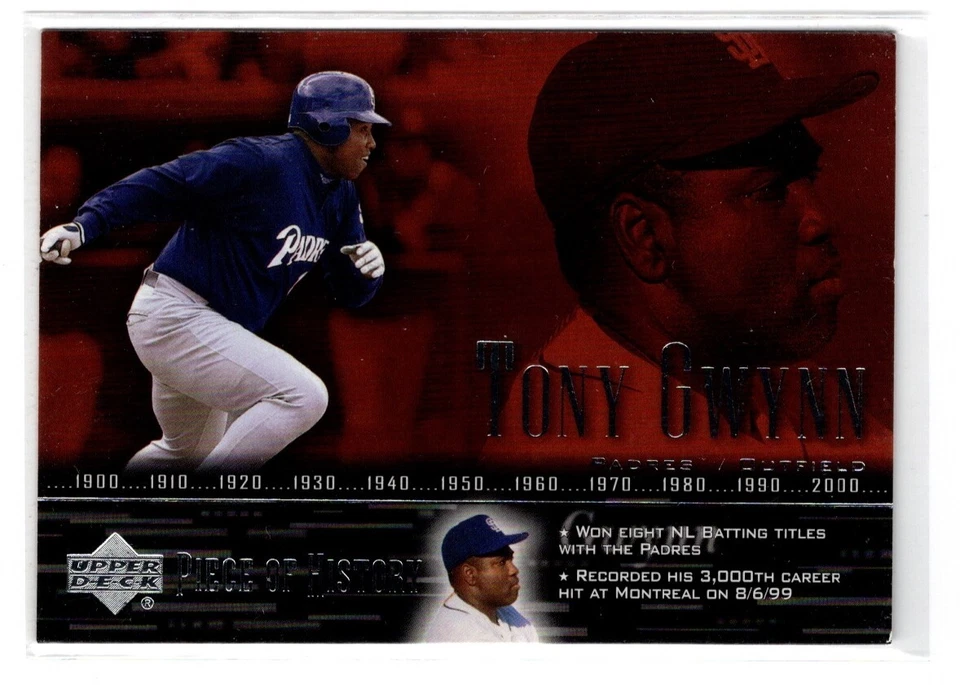 TONY GWYNN  PADRES 2002 UPPER DECK UD A PIECE OF HISTORY #82 - Image 1 of 1