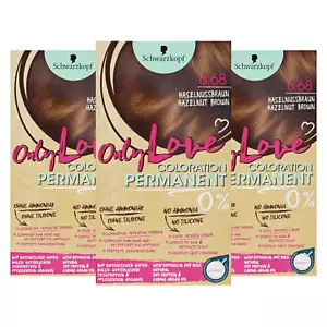 3 x Schwarzkopf Only Love Coloration Haselnussbraun 6.68 Stufe 3 Haarfarbe - Bild 1 von 3