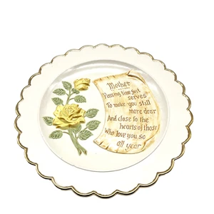 Vintage 11" Mother Care Inc 1976 Wandhängeplatte 3D Gelbgold Rand Muttertag - Bild 1 von 9