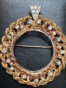 14K GOLD COIN BEZEL ROPE & 1.5CT DIAMONDS FRAME HOLD $20 US GOLD COIN AMAZING. - Picture 1 of 7