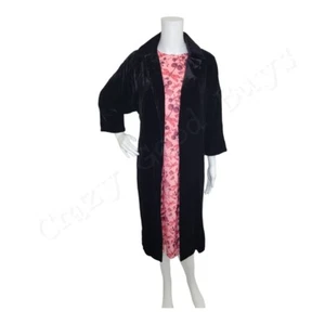 Spiegel schwarzer Seidensamt Mantel Topcoat mit einem Knopf, 3/4 Arm, Midi - Bild 1 von 7