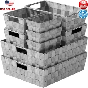 Storage Baskets Set 9 Closet Organizers Bathroom Laundry Nursery Kitchen Nylon - Picture 1 of 7