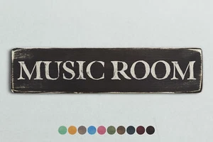 MUSIC ROOM Vintage Style Wooden Sign. Shabby Chic Retro Home Gift - Picture 1 of 7