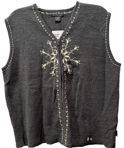 Woolrich Women’s XL Gray Zippered Vest Snowflake New With Tag MSRP $75 - Picture 1 of 11