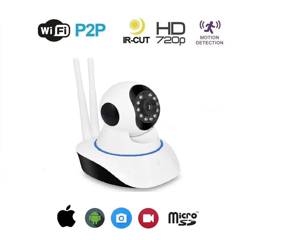 TELECAMERA IP CAM CAMERA HD 720P WIRELESS LED IR LAN MOTORIZZATA WIFI RETE ONVIF - Immagine 1 di 1
