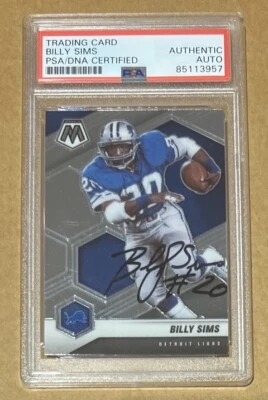 Tarjeta firmada con autógrafo automático Mosaic Billy Sims 2021 PSA Foto 1 de 2