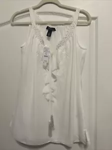 White House Black Market embroidered Ruffle Shell Dress Blouse S Small $94 A - Picture 1 of 6