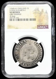 ENGLAND. Elizabeth I. 1558-1603. Hammered Silver Shilling, S-2555, NGC VG Detail - Picture 1 of 2