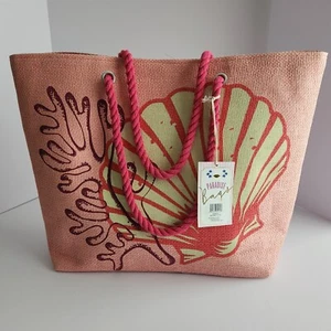 Paradise Bags Spacious Pink Tote Fully Lined Rope Handles Sea Shell NWT - Picture 1 of 10