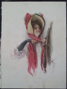 Her Smile Her Eyes Red Scarf Victorian Era Harrison Fisher 1907 Original Print - Picture 1 of 1