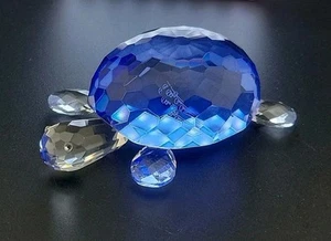Oleg Cassini BLUE TURTLE Fasted CRYSTAL Glass Figurine Paperweight Signed 5X 3.5 - Picture 1 of 10