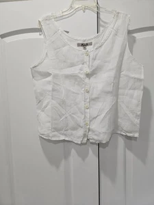 Flax 100% Linen Sleeveless Shell Tank Button Front Top White Size Medium - Picture 1 of 7