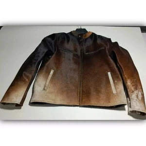 Men’s Western Cowhide Leather Jacket | Real Hair-On Pony Skin Cow Print Coat - Picture 1 of 5