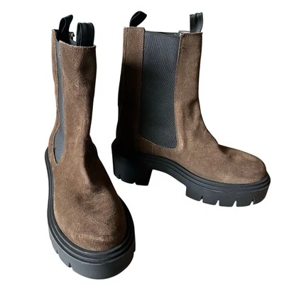 Steve Madden Bota Plataforma Glicina Para Mujer 8 Marrón Cuero Gamuza Gruesa Foto 1 de 4