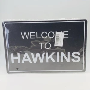 Welcome to Hawkins 8” x 12” Metal Tin Sign Wall Art Hanging Decor Black - Picture 1 of 4