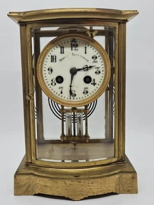 Antike französische Kristall Regulator Uhr 19. Jh. JAPY FRERES Messing & abgeschrägtes Glas - Bild 1 von 17