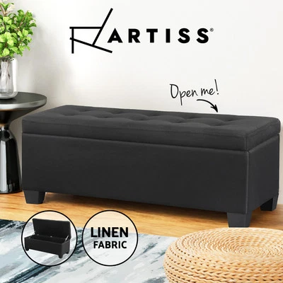 Artiss Storage Ottoman Blanket Box Bench 97cm Linen Chest Foot Stool Black - image 1 of 4