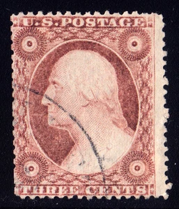 #26A 3¢ 1857-1860, plated 71L11e, Pale Claret, underinked, black ccl, RFL break - Picture 1 of 1