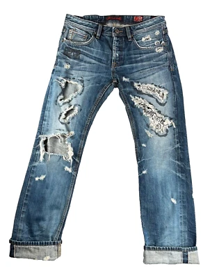 Pantalones de mezclilla Cult Of Individuality para hombre 32x34 Hagen ribete relajado destruidos aplastados Foto 1 de 4