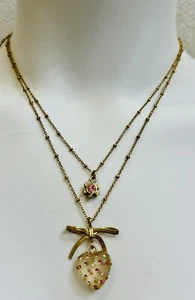 NEW Betsey Johnson Lucite Puffy Hearts Rhinestone Double Strand Necklace - Picture 1 of 4