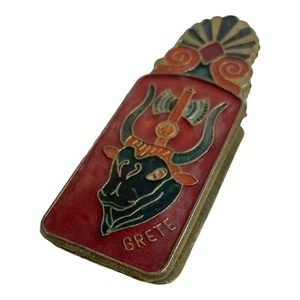 Vintage Greece Brass Enamel Paper Clip Egyptian Style Cretan Bull Grete - Picture 1 of 6