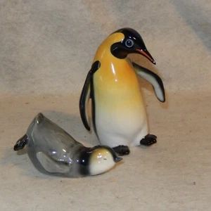 Pair FRANZ Porcelain PENGUIN Figures Playful Emperor Figurine Baby Adult Rare - Picture 1 of 9
